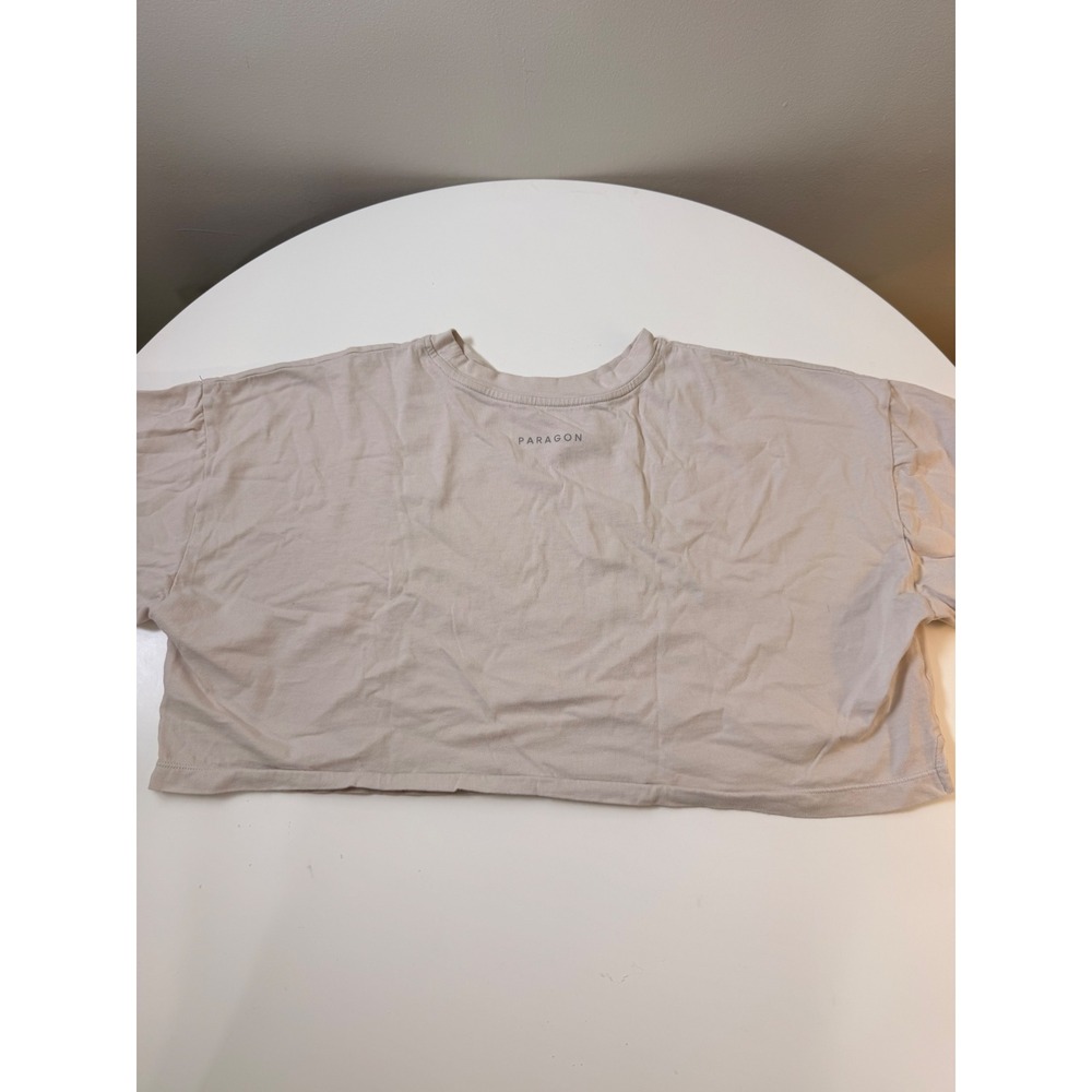 Paragon Crop Top Women Small Taupe Excellent Boxy Short Sleeve Gym Tee